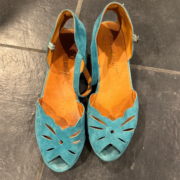 gentle souls Shoes - Gentle Souls Teal Cutout Sandals